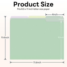 Piasoenc Color File Folders Set of 12, 1/3 Cut Tab, Letter Size Folder for 8.5 x 11 Documents Files, Assorted 6 Colors Filing for Office School Business