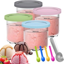 Taicols Containers Replacement for Ninja Creami Pints and Lids, 4 Pcs Ice Cream Tubs for Ninja Creami, Stackable Ice Cream Pints Container Compatible with NC299AMZ/NC300s Series Ice Cream Maker
