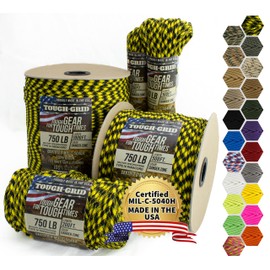 TOUGH-GRID Premium 750lb Paracord Rope - Made in USA - 100% Nylon Type IV Mil-Spec - UV & Abrasion Resistant - Heavy Duty Strands - Outdoor Survival Rope - Used by US Military - 1000Ft. - Danger Zone