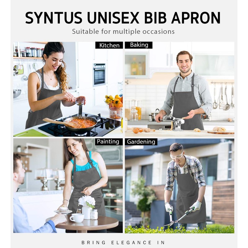 Syntus 2 Pack Adjustable Bib Apron Waterdrop Resistant with 2