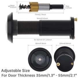 HOJLKLD Door Viewer Peephole,200 Degree Solid Brass Peephole with 16 MM Titanium Plating Drill Bit for 1-3/8" to 2-1/6" Doors,5/8 Inch Pipe Diameter Door Eye Viewer with Privacy Cover (Black)