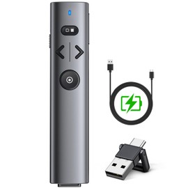 2 in 1 USB Type C Presentation Clicker with Red Pointer, Rechargeable Wireless Presenter for PowerPoint Presentation Pointer PPT Clicker, 2.4GHz Presenter Remote Slide Advancer for Computer MacBook