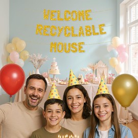 Meowoo Cheerful Welcome Party Decoration, 7.7-Inch Large Letters Glittery Gold Banner, Easy-to-Assemble Design for Recyclable Fun Mouse Theme, No Sliding Letters Supplies