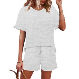 Ivicoer 2 Piece Sets for Women Summer Outfits Drawstring Shorts Set Fashion Trendy(Grey,Large)