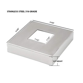 Stainless Steel 316 Grade 3-5/8″ x 3-5/8″ Base Flange Cover for 1-1/2″ x 1-1/2″ Post Fitting (BC-090-38SQ)