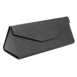 Leajoy 2 Pack Lightweight Foldable Glasses Case, Compact Portable Eyeglass Protector Case for Men Women, Black PU & Gray Wood Grain