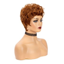 MUJGOO Pixie Cut Wig Brown Fluffy Wig Synthetic Short Curly Wig Fashion Women Brown Layered Pixie Hairstyle Wig for Black Women Daily Cosplay Short Wig (Brown)