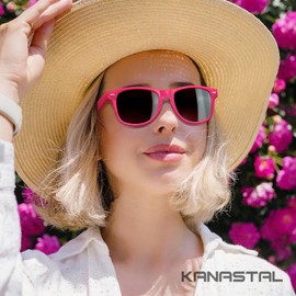 KANASTAL Fuchsia Sunglasses Womens Polarised Mens Square Pink Black Sunglasses Ladies Classic Vintage Retro UV400 Protection - Fuchsia Frame Black Lens
