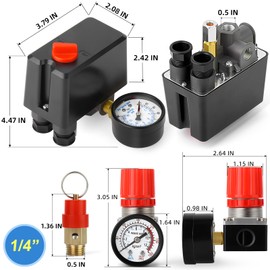 MEANLIN MEASURE Air Compressor Pressure Switch Control Valve 120-150 PSI 110V-240V 4-way Replacement Parts With 0-200 Psi Air Compressor Regulator and Safety Pressure Relief Valve