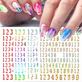 SILPECWEE Nail Number Stickers for Women Kids Nail Art Numbers Self Adhesive Nail Art Stickers Large Number for Nails Gothic Nail Decals Nail Design Stickers 3D Nail Decoration (9 Sheets)