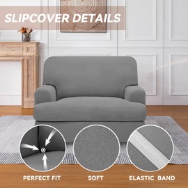 molasofa T Cushion Chair Slipcover with 1 Individual T Cushion Shape Seat Cover for Home Décor,2 Pieces Stretchable Washable Non-Pilling Non-Slip Single Sofa Cover(Small,Light Gray)