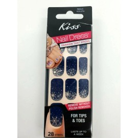 Kiss Dress 28 Nail Polish Strips 59845 Snowflakes Jeweled on Blue New