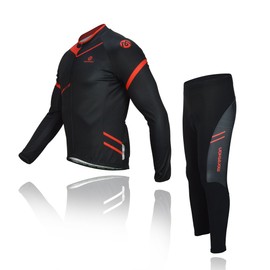 Morethan MT-FVP-005-SET Men's Winter Cycle Jersey, Top and Bottom Set, Fleece Lined, Cold Protection, Genuine Product, red
