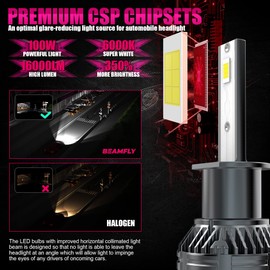 BEAMFLY H1 LED Headlight Bulbs 16000LM, Car High/Low Beam Lamps 100W High Power, 6000K White, Pack of 2