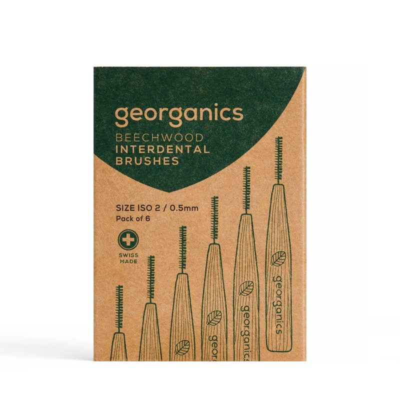 Georganics Beechwood Interdental Brushes ISO 2 (0.5mm) - Naturel and