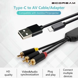 ECDREAM USB-C to RCA Cable Adapter for Screen Mirroring, 6FT Audio Video