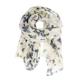 World of Shawls New Butterfly Print Ladies Celebrity Style Long Scarves Maxi, Scarf, Stole, Wrap, Sarong, shawls (Dark Navy Blue/White)