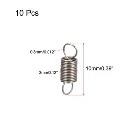 sourcing map Extended Tension Spring Wire Diameter 0.012" , OD 0.12" , Free Length 0.39" Stainless Steel Small Dual Hook Tension Spring for Machinery Construction Industrial 10pcs