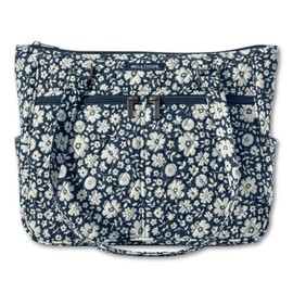 Bella Taylor Everyday Shoulder Bag for Women | Lightweight Quilted Cotton Fabric Purse with 10 Pockets | Bicolor Floral Navy