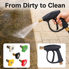 Pressure Washer Gun with 5 Spray Nozzle Tips – M22-14mm Inlet, 1/4" Quick Connect Car Wash & Outdoor Cleaning Gun