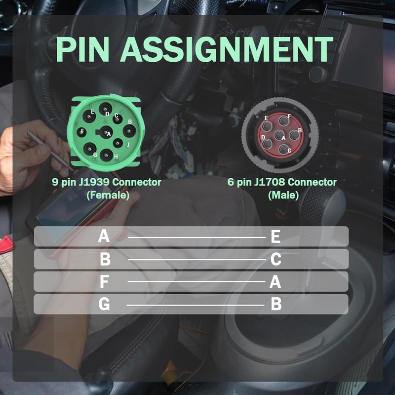 9 Pin J1939 Female to 6 Pin J1708 Male OBD2
