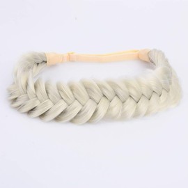 BOBIYA Messy Wide 2 Strands Synthetic Hair Braided Headband Classic Chunky Plaited Headband Elastic Stretch Plait Hair Band for Women Girl (Light Ash Blonde)