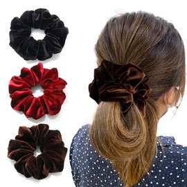 Scrunchie Velour Scrunchie Autumn Winter Color Velvet E53- (Black) Simple Hair Accessory Bundled Hair Plain Glossy Formal Black Formal