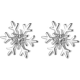 UNVOJL Christmas Earrings Snowflake Earrings Women Silver Stud Earrings Snowflake Cubic Zirconia Gift Earrings