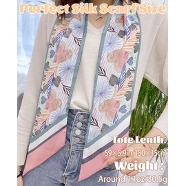 kcctoo 59” Long Silk Like Head Scarf Women's Fashion Square Neck Satin Scarfs for Bag Hair Scarves Gift 59 * 5.9”, Q1 Pink Leaf 59" X 5.9", 59” x 5.9”/150 x 15cm