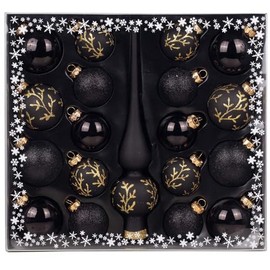 MAGIC Glass Bauble Assortment 19 Pieces with Lace Christmas Tree Baubles Christmas Tree Decoration Christmas Baubles (Ebony Black | Black)