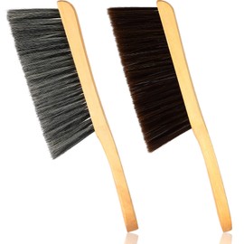 Patelai 2 Pieces Wooden Bench Brushes Fireplace Brush Natural Fiber Bench Soft Bristles Long Wood Handle Dust for Hearth Tidy Car Home Workshop Woodworking(Gray, Brown)