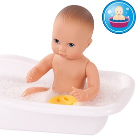 Götz 0753010 Newborn Aquini Mädchen Puppe - 33 cm große Badepuppe mit gemalten blauen Augen und ohne Haare - Badebaby ab 18 Monaten