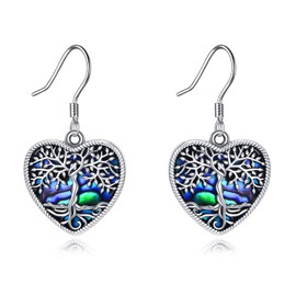 YAFEINI Heart Tree of Life Earrings Sterling Silver Abalone Shell Tree of Life Jewellery for Women Girls
