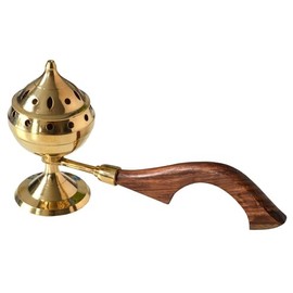 Brass Incense Burner with Wooden Handle 8 cm