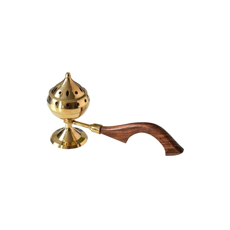 Brass Incense Burner with Wooden Handle 8 cm