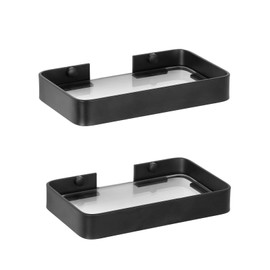 Z metnal Small Glass Bathroom Shelves, Matte Black Floating Shelf, Mini Wall Shelf Organizer, Wall Mounted (Clear Glass, 8 inch/20cm)