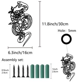 CREATCABIN Snake Metal Wall Decor Snake Wall Art Gothic Black Floral Wall Decor Cut Iron Wall Signs Aesthetic Witchy Wall Hanging Boho Wall Art for Apartment Bedroom Bathroom 11.8x6.3 Inch