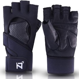 OOZi Fingerless Workout Gloves for Men Women with Wrist Wrap Support for Weight Lifting, Gym, Workout, Exercise, Fitness Training, Durable Genuine Leather Palm Grips (M)