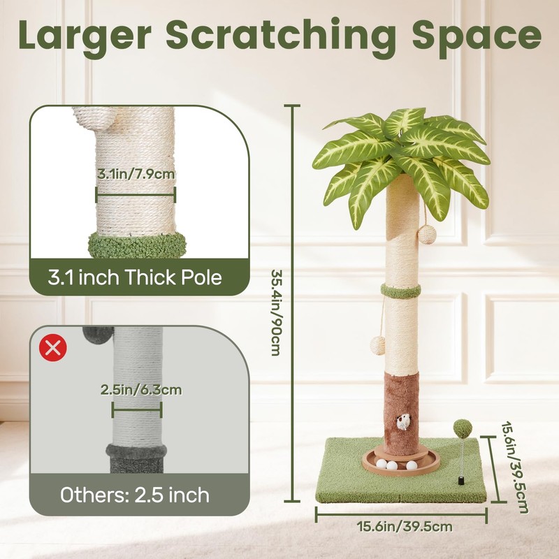 PurrSonic Cat Scratching Post for Indoor Large Kitten Scratch, 35"
