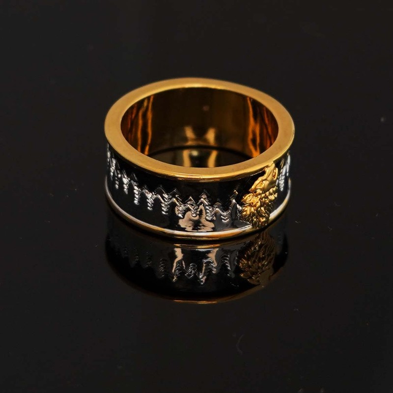 PikaLF Howling Wolf Ring for Men, Norse Viking Wolfscope Ring,