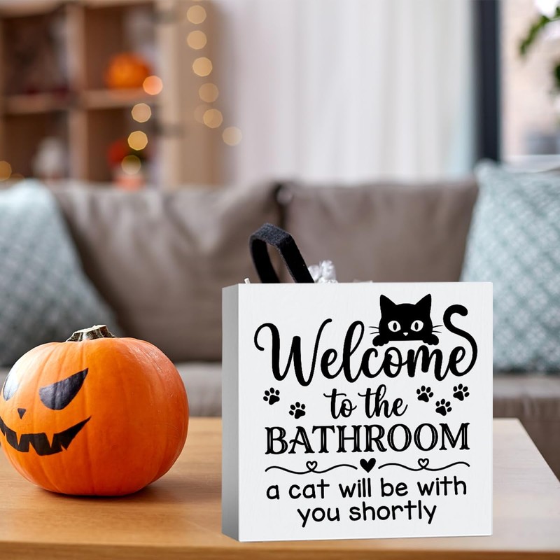 Black Cat Halloween Bathroom Decor Cute Halloween Decor Wooden Box