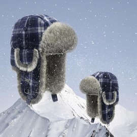 Kurhatic Winter Trapper Hat,Warm Faux Fur Aviator Hat,Russian Trooper Hunting Ski Hat with Ear Flaps for Men & Women L Blue Grey