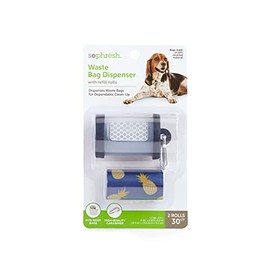So Phresh - Dispensador de bolsas de basura para perros, color azul marino y transparente con recargas, 30 unidades