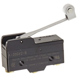 Omron A-20GV2-B General Purpose Basic Switch, High Capacity, Hinge Roller Lever, Screw Terminal, 0.5mm Contact Gap, 20A at 250VAC Rated Current