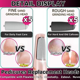 HUGJEPTTY 10 Pack Replacement Heads for Flawless Replacement Heads，Electric Feet Callus Remover Roller Refills Compatible with Most Flawless Pedi Haootadiy Zaboul etc(5 Black Coarse and 5 Gray Fine)