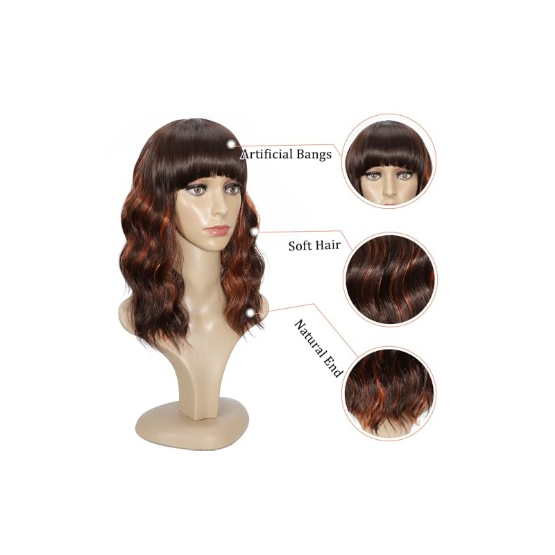 Ucubb Pelucas cortas y rizadas con flequillo para mujer, pelucas