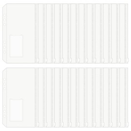 HAUTOCO A6 Binder Bags with Label Pocket, Pack of 24 PVC 6-Hole Binder Zip Folder Waterproof Money Budget Envelopes for A6 Budget Planner Insert Pages Loose Leaf Bags