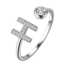 Suplight Women's Open Ring 925 Sterling Silver Letter A to Z Ring with Zirconia Initial Alphabet Jewellery Gift for Women Girls, Sterling Silver, Cubic Zirconia