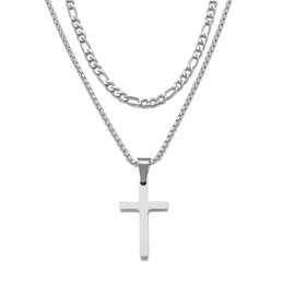 RAQINSTL Men's Cross Necklace with 2 Pieces Cross Pendant Stainless Steel Cross Chain Men Silver Gold Black Cross Necklace Women 16-24 Inch Chain Jewellery Gift, Stainless Steel, No Gemstone