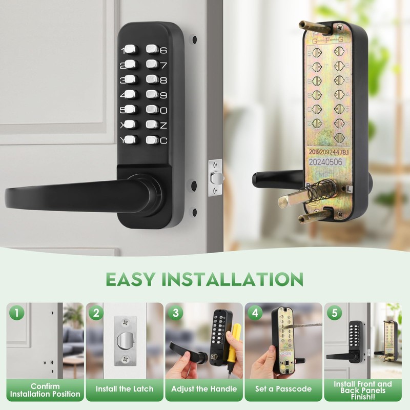 ANNFUZ Mechanical Keyless Entry Door Lock with Keypad,Double-Sided Keypad Lock